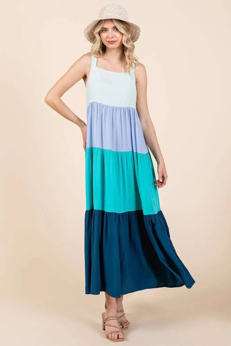 Mittoshop Color Block Tiered Pull-On Maxi Dress for Women - Love Salve